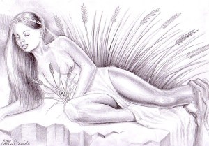 Kore the innocent maiden pencil drawin - Kore fata fecioara desen in creion