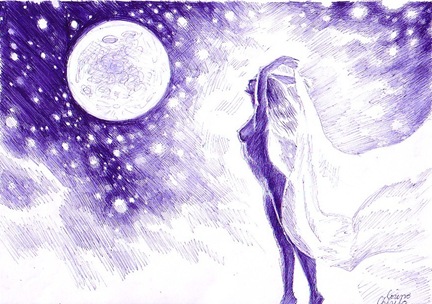 Goala in lumina lunii desen facut cu un banal pix albastru