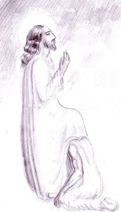 Iisus Hristos si un pacatos spovedindu-se desen in creion