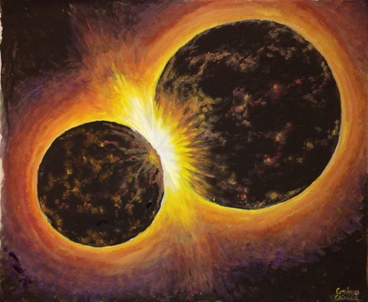 Stele neutronice ciocnindu-se - Pictura - Neutron stars coliding - Space painting