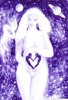 Iarna ocrotind indragostitii desen in pix