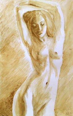 Nud feminin pictura facuta cu cafea