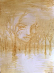 Si daca Chipul ei padurea de langa lac pictura facuta cu cafea