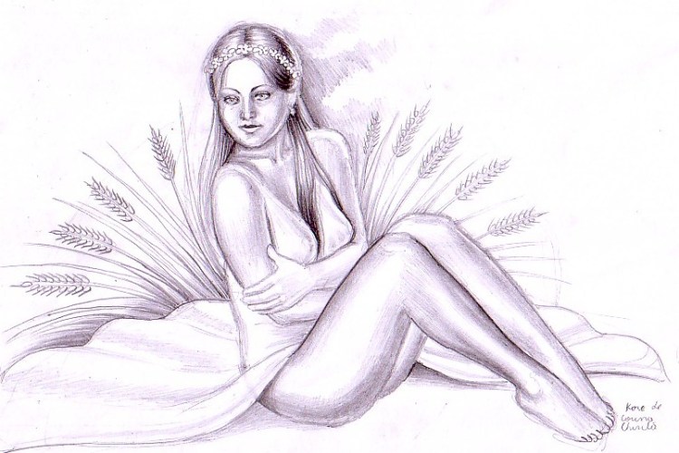 Kore- Zeita fecioara a primaverii - Fiica Demetrei - Desen in creion044