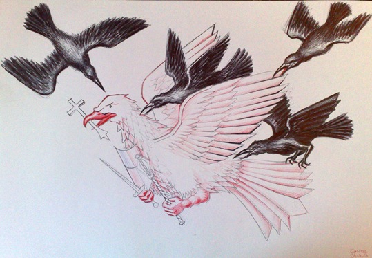 Vultur atacat de ciori