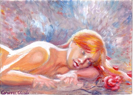 Fata ganditoare si visatoare si trandafirul iubirii