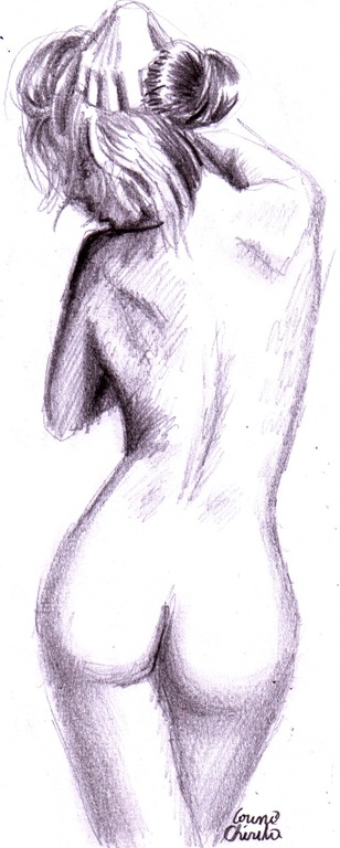 Nud din spate desen in creion