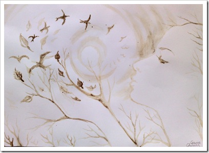 Pictura de toamna facuta cu cafea