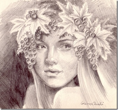 Portret de toamna cu struguri desen in creion