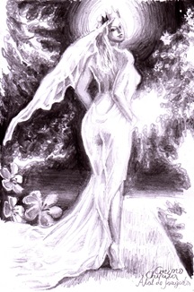 Atat de frageda desen in creion mireasa din poezia lui Mihai Eminescu