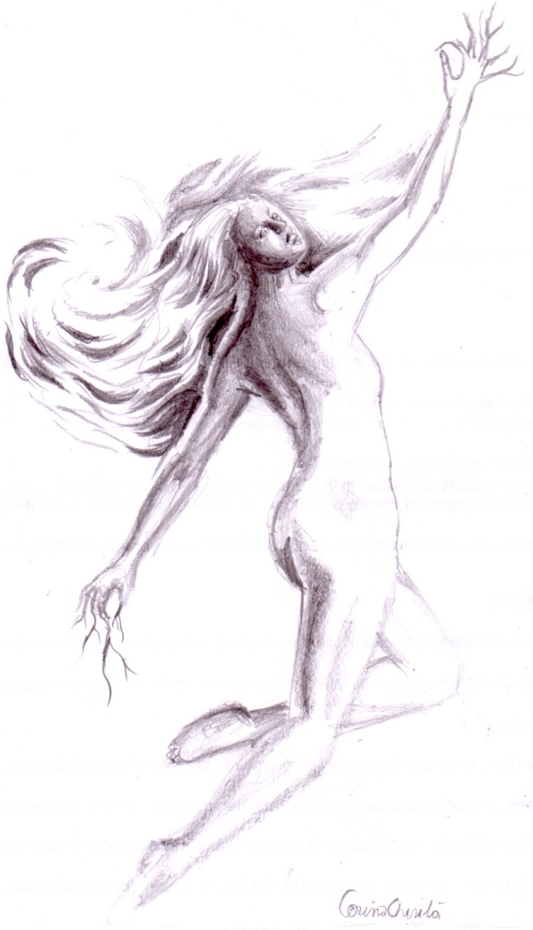 Femeia furtuna desen in creion - Storm woman pencil drawing