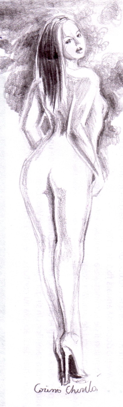 Nud de fata pe tocuri desen in creion