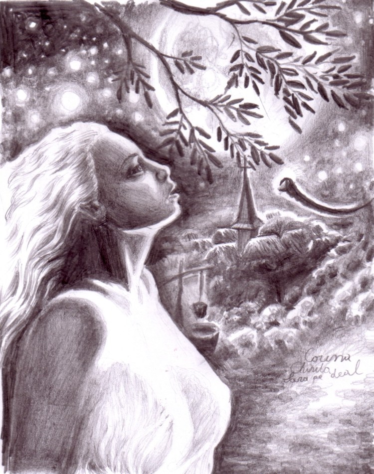 Sara pe deal, desen in creion