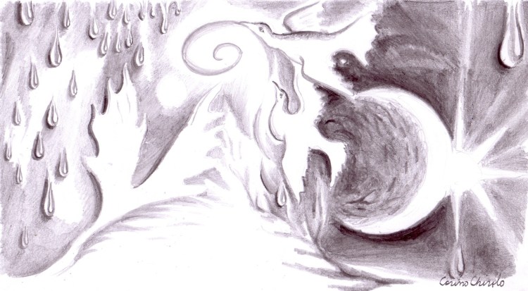 Aripi in ploaia de lacrimi,desen in creion 