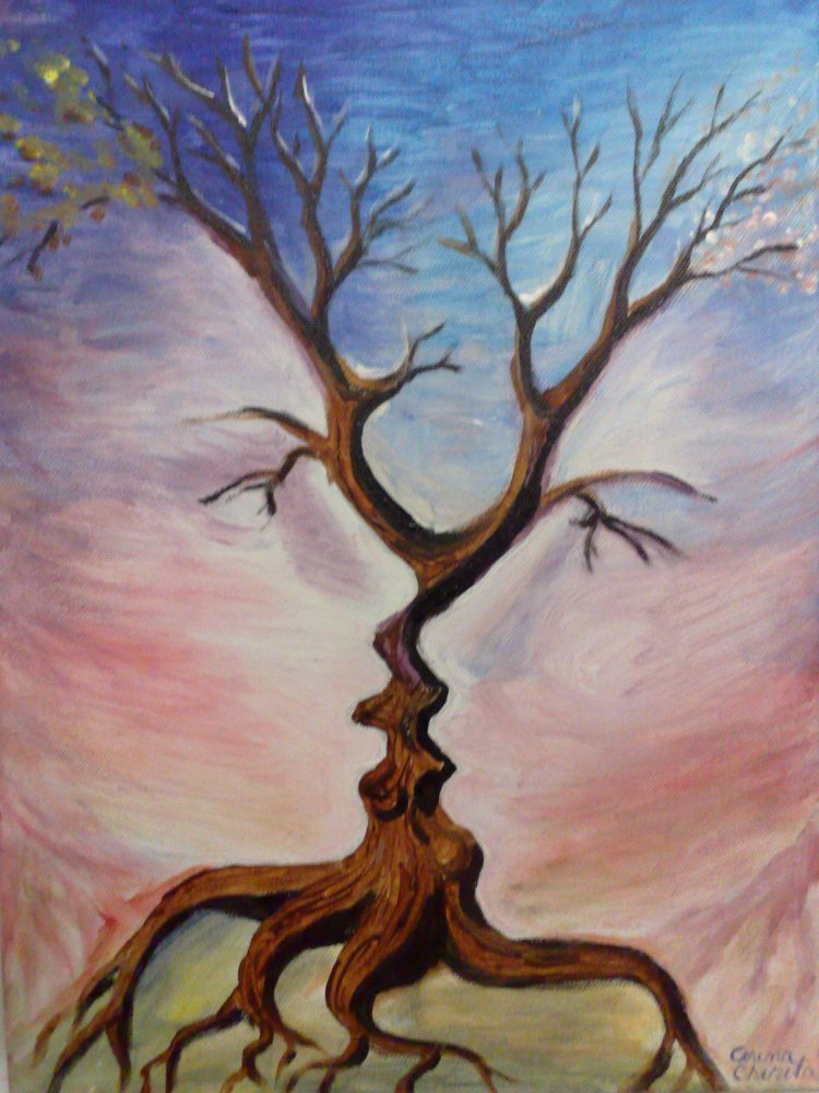 Copacul sarutului, pictura in acrilice pe panza