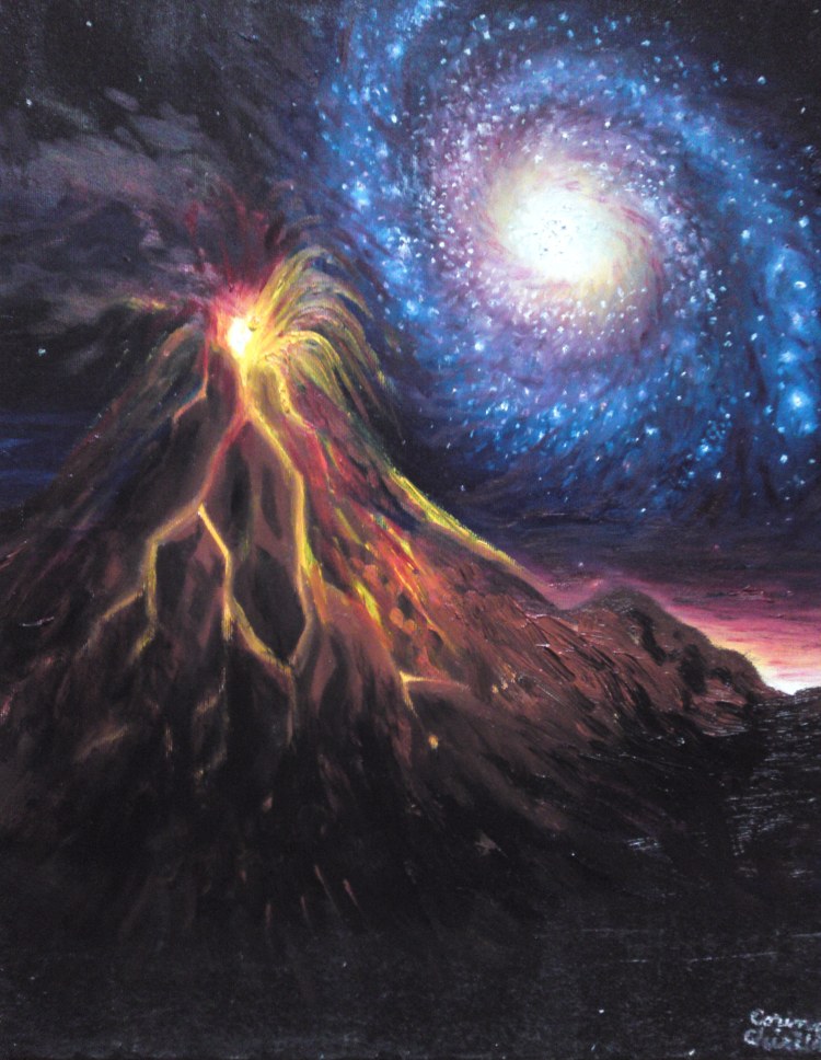 Un vulcan de pe alta planeta, pictura ulei pe panza