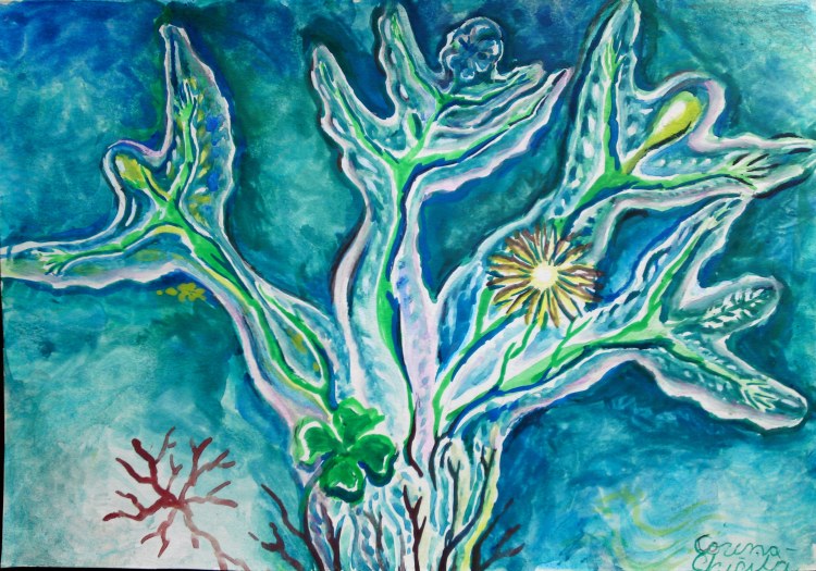 Stricturi biologice, pictura in acurela inspirata din creatia unui copil cu autism