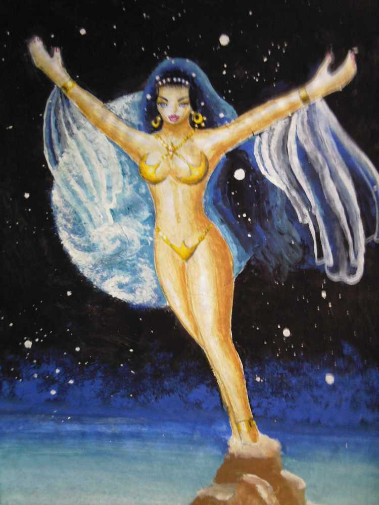 Fata din  vis pe o stanca de pe luna, pictura din anul 2002