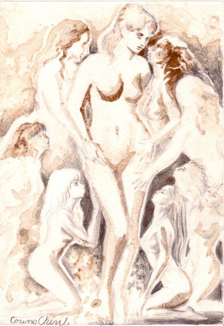 Pictura facuta cu cafea inspirata din poezia Atat de dulce de Mihai Eminescu