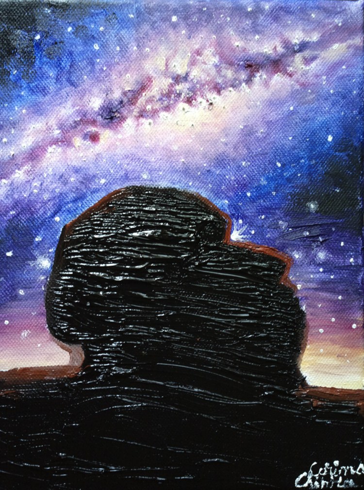 Sfinxul de la Varful Omu si Calea Lactee, pictura ulei pe panza