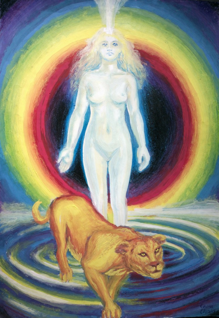 Leoaica tanara iubirea, pictura in tempera inspirata din poezia lui Nichita Stanescu