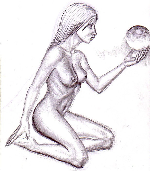 Nud cu sfera, desen in creion