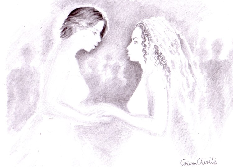 Gay marriage drawing - Desen in creion de nunta casatorie intre doua femei eu cu iubita din vis