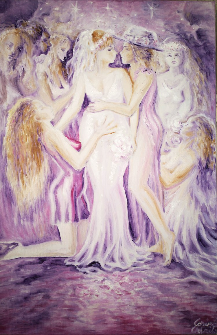 Pictura in ulei pe panza inspirata din poezia Atat de dulce de Mihai Eminescu