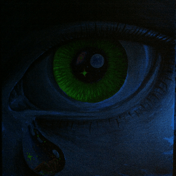 Lacrimi pentru o iubire pierduta, pictura fluorescenta, acrilice pe panza