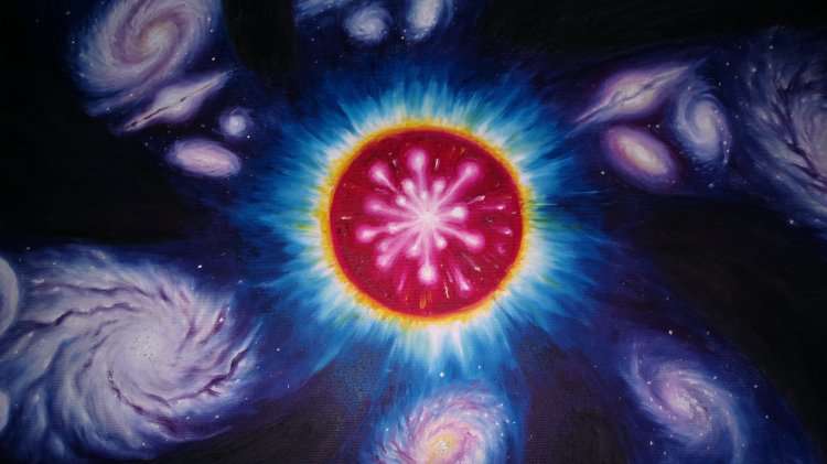 Big bangul si aparitia universului, detaliu dintr-un tablou expus la Galeria T