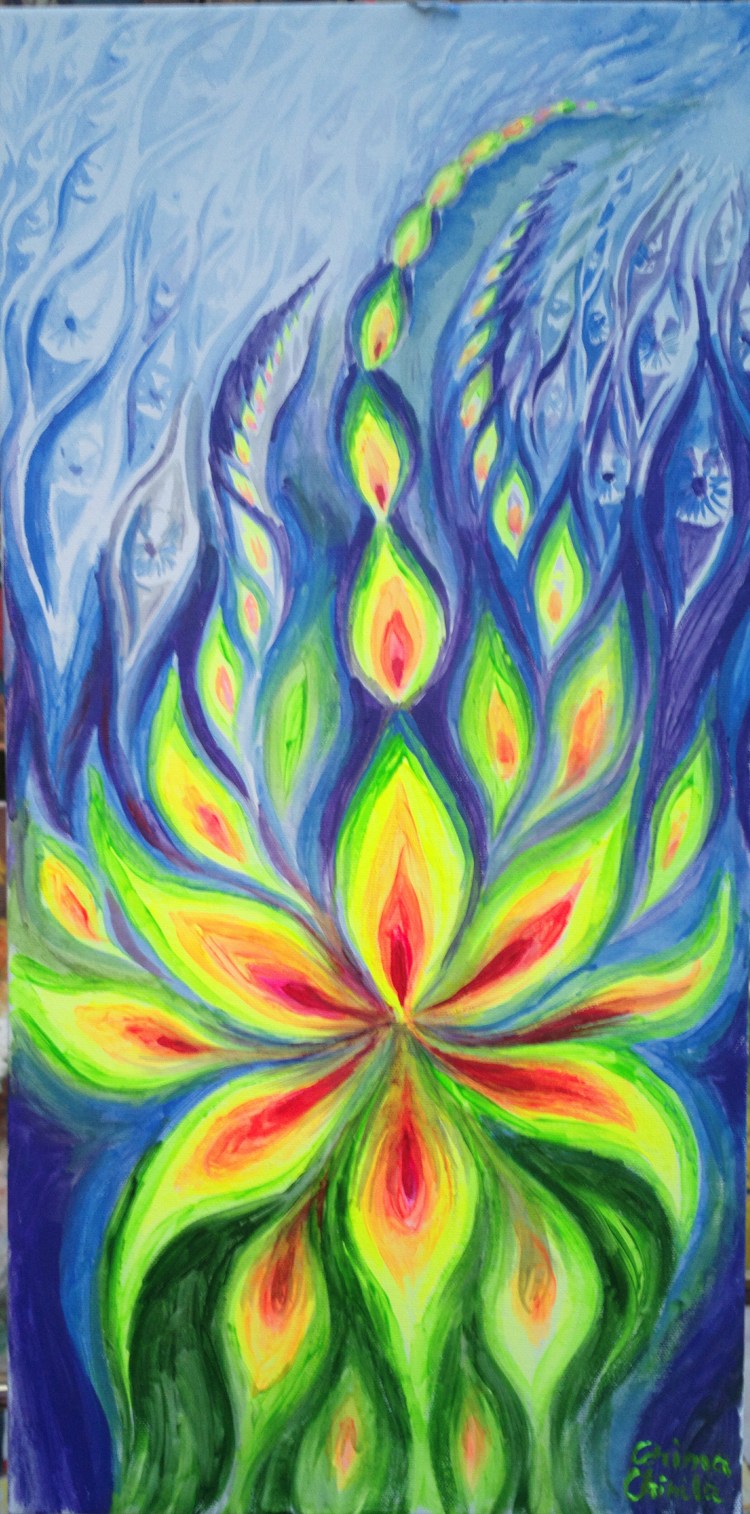 Focul vietii, o pictura fluorescenta pe care am facut-o la targul Expo Bazar Art din centrul vechi