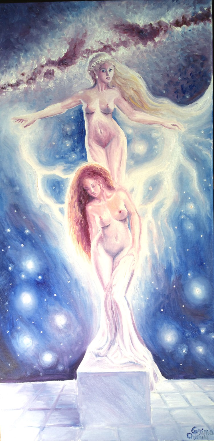 The legend of Pygmalion Aphrodite and Galatea greek mythology oil on canvas painting - Afrodita si Galateea pictura ulei pe panza mic