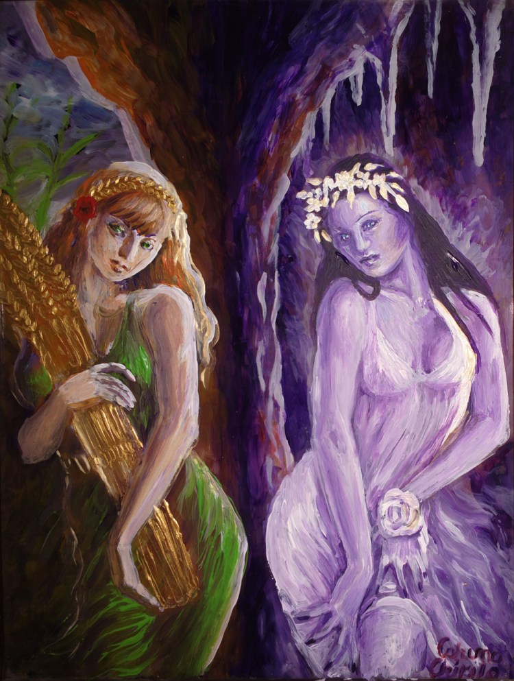 Demetra si Kore pictura pe sticla 