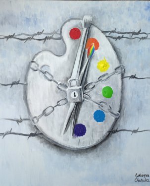 Situatia artistilor din Romania, pictura acrilice pe panza