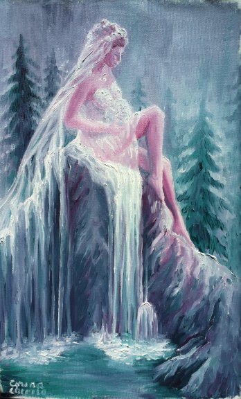 Legenda cascadei valul miresei - Mireasa nefericita pictura ulei pe panza Bride oil on canvas painting