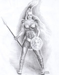 Zeita Atena, desen in creion