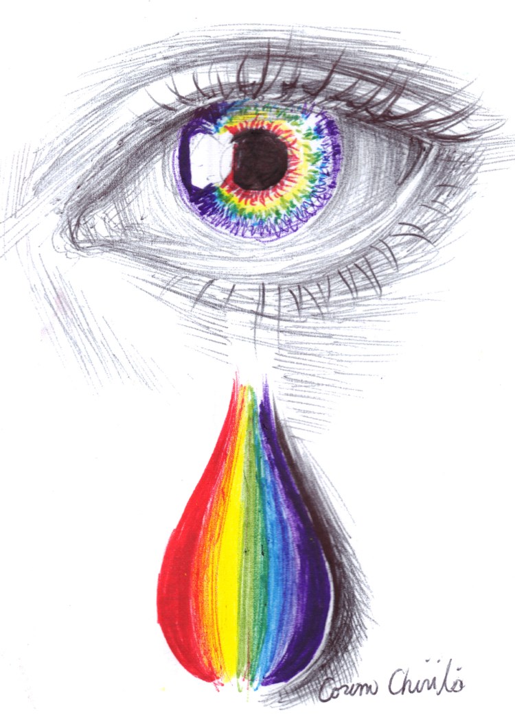 Rainbow tears drawing - Lacrimi in culori de curcubeu desen in pix