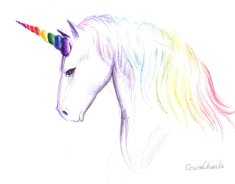 Cap de unicorn desenat cu pixul - Unicorn head ball point pen drawing