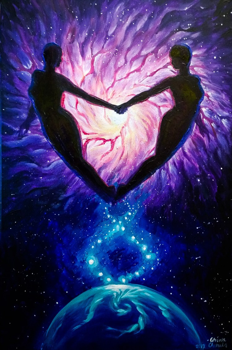 Euphoria a painting about love soulmates in the universe - Suflete pereche in cosmos pictura