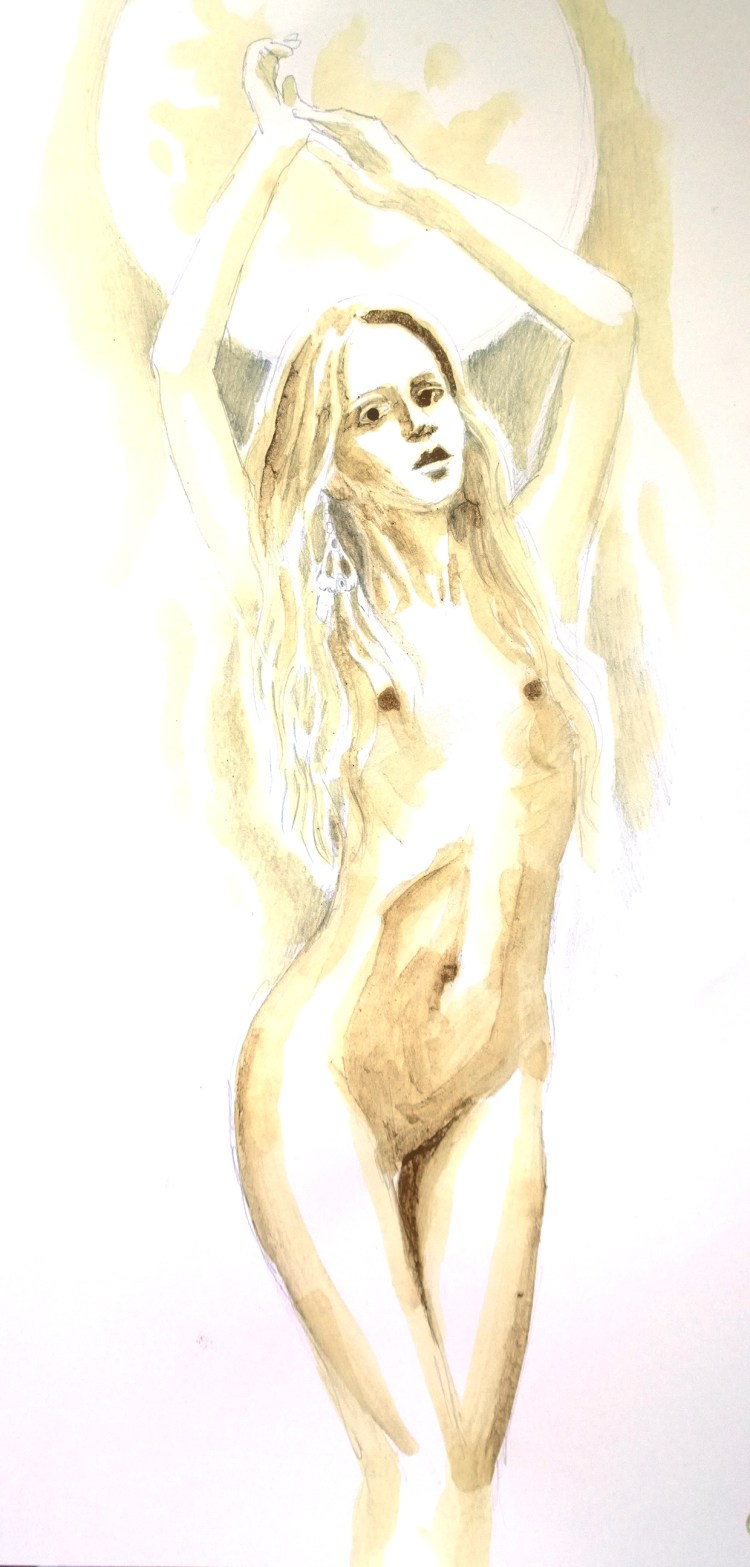 Nud pictat cu cafea - Cofee painting of a beautiful woman