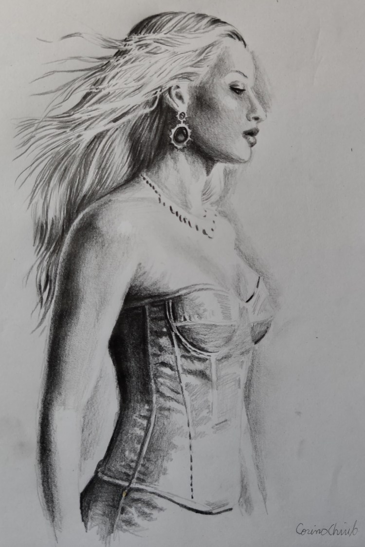 portret de femeie eleganta desen in creion