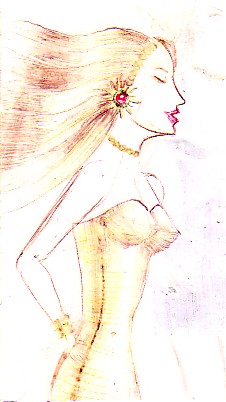 Portret de femeie eleganta desenat cu pixul in anul 2000