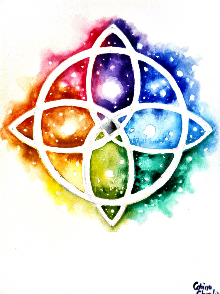 simbolul celtic al celor 4 elemente, acuarela